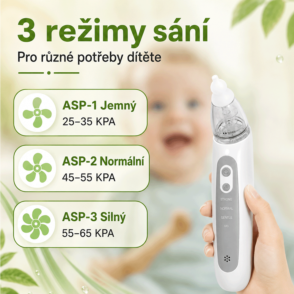 Použití elektrické dětské nosní odsávačky hlenů USB